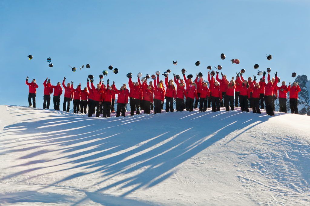 Ski instructor team at the Hochzeiger ski school in Tyrol